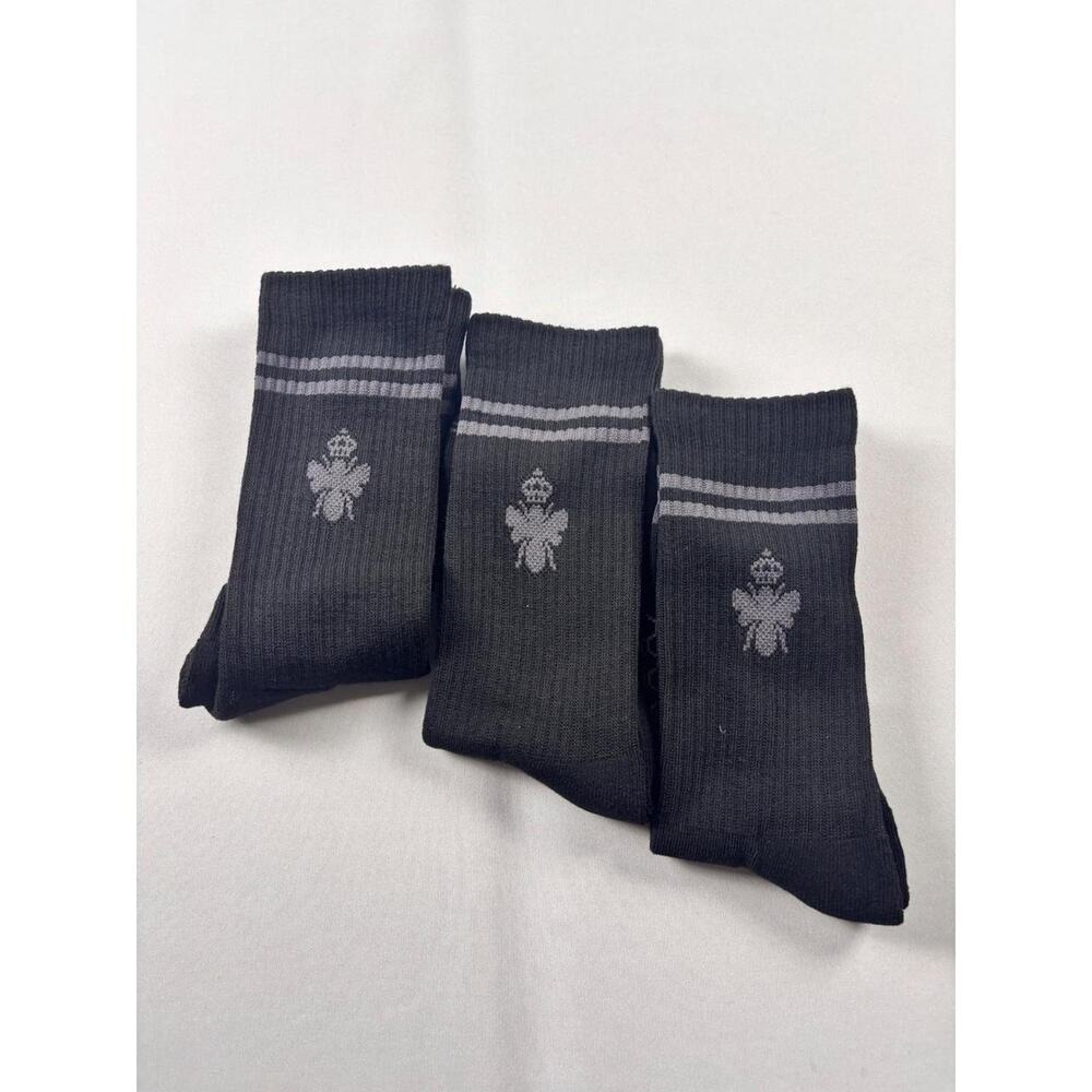 Bombas Manchester CityCrew Socks Black Grey Bee Crest Honeycomb Arch Support 3PK